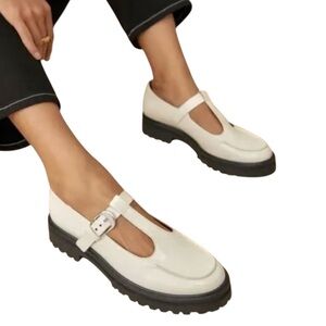 Reformation Abalonia Patent Leather Mary Jane Loafers Retro Preppy Cream Size 6